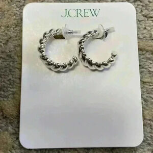New J Crew Spiral Hoop Silver Earrings  With Gift Bag